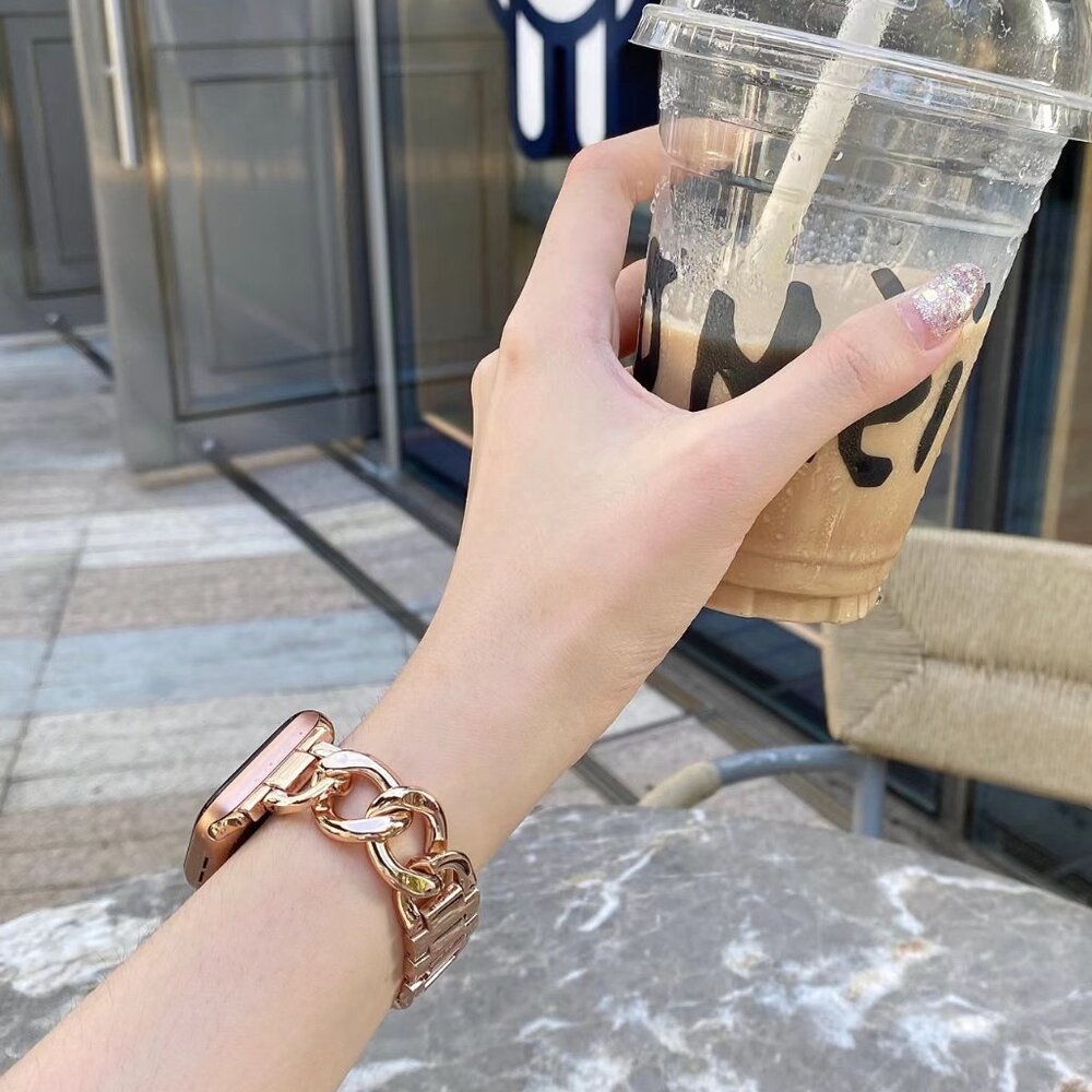 Stylish Metal Adjustable Strap Chain Stainless Band For Apple Watch - Rosegold - Picture 4 of 13